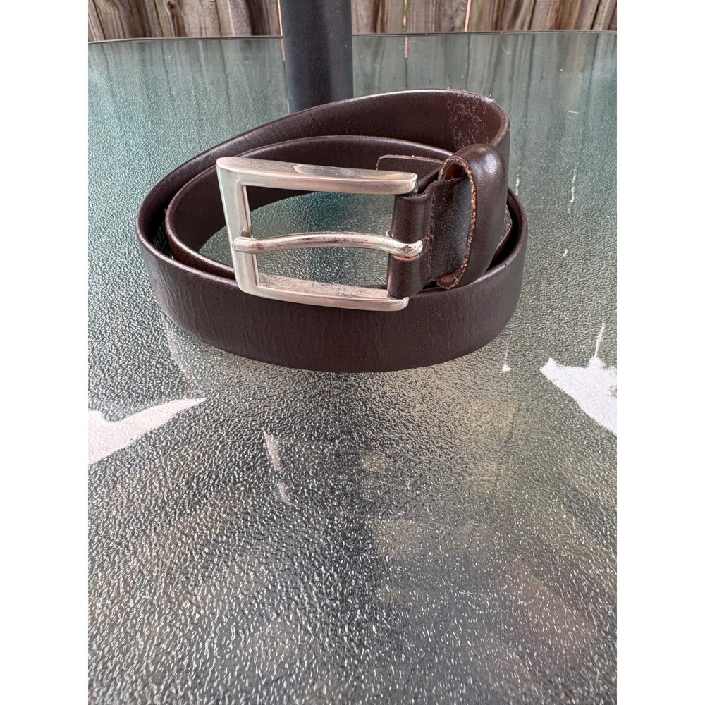 Van Heusen Men Brown Genuine Leather Belt Silver Buckle Made in Canada VH2083 36